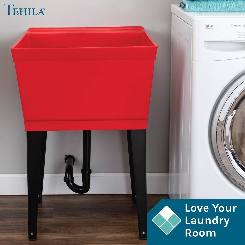 19 Gallon Utility Sink Laundry Tub by JS Jackson Supplies with Adjustable Metal Legs, Ideal for Laundry room, Basement, or Garage Workshop. Heavy Duty Shop Sink. No Faucet Included