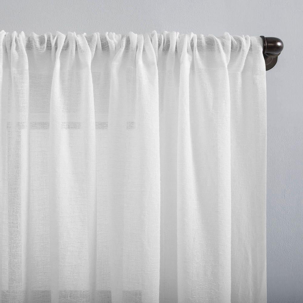 84"x52" Crushed Texture Anti-Dust Sheer Curtain Panel White - Clean Window: Modern Slub Linen Rod Pocket