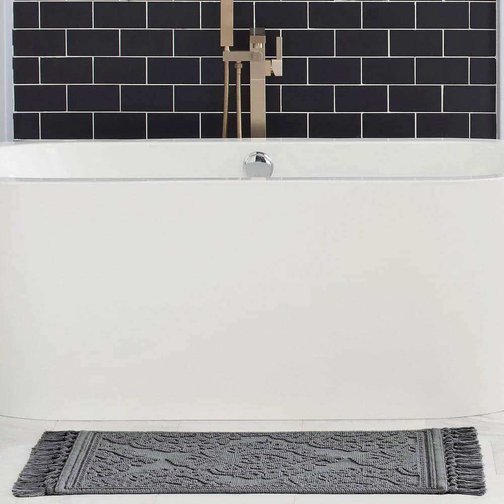 Jean Pierre Ricardo Cotton Fringe 2-Piece Bath Rug Set, Dark Grey