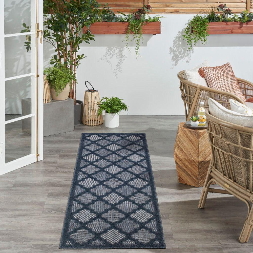 Nourison Trellis Outdoor Runner Rug Navy Blue 2' x 6'