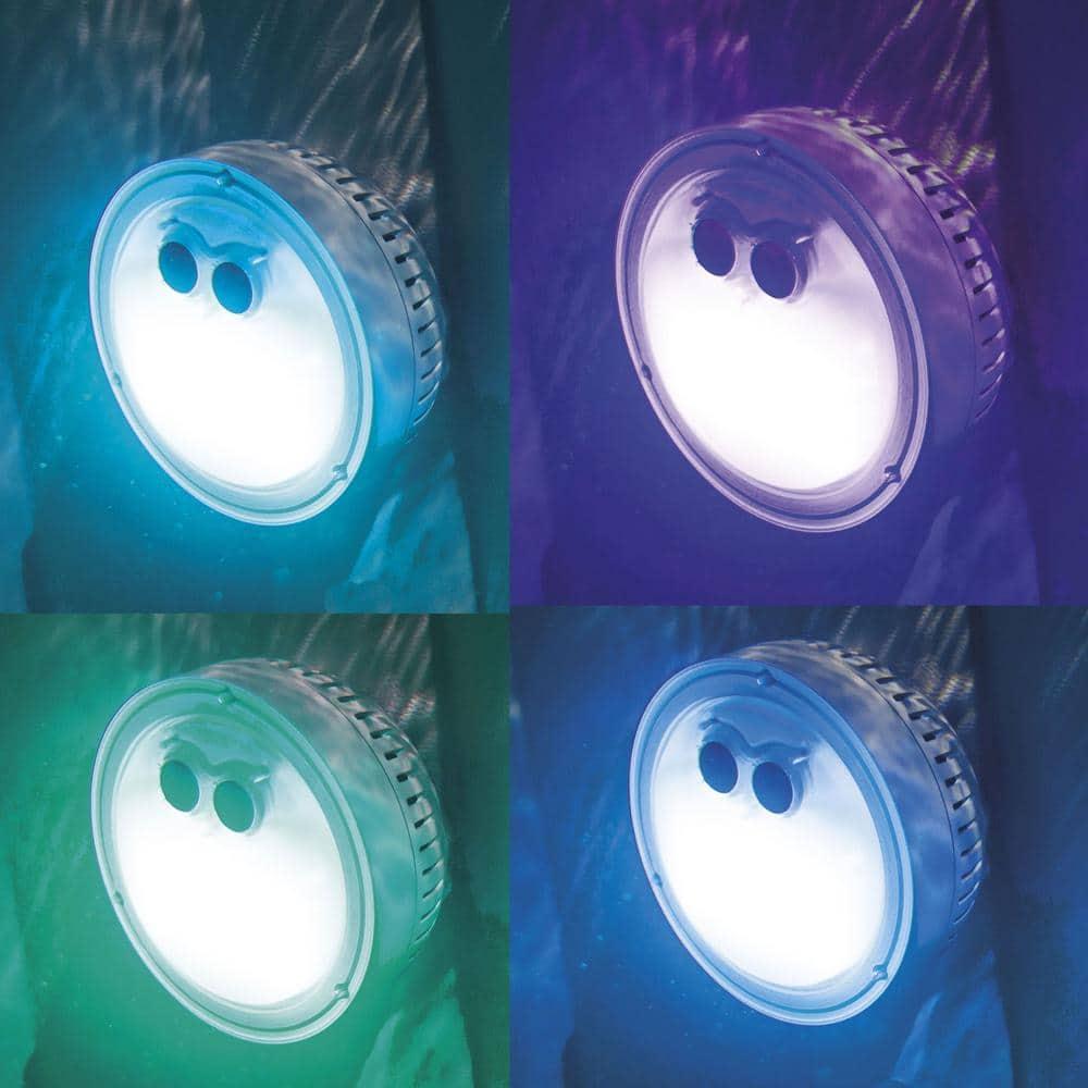 Intex 28439EP PureSpa Plus Greywood Inflatable Hot Tub Bubble Jet Spa with 4 Battery Powered Submersible Multi-Colored LED Lights