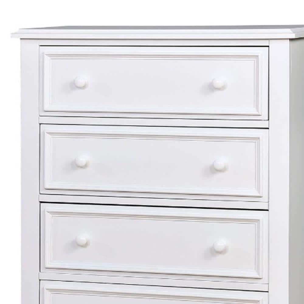 Benzara BM165991 Wooden 5 Drawers Chest, White - 50 x 32 x 17 in.