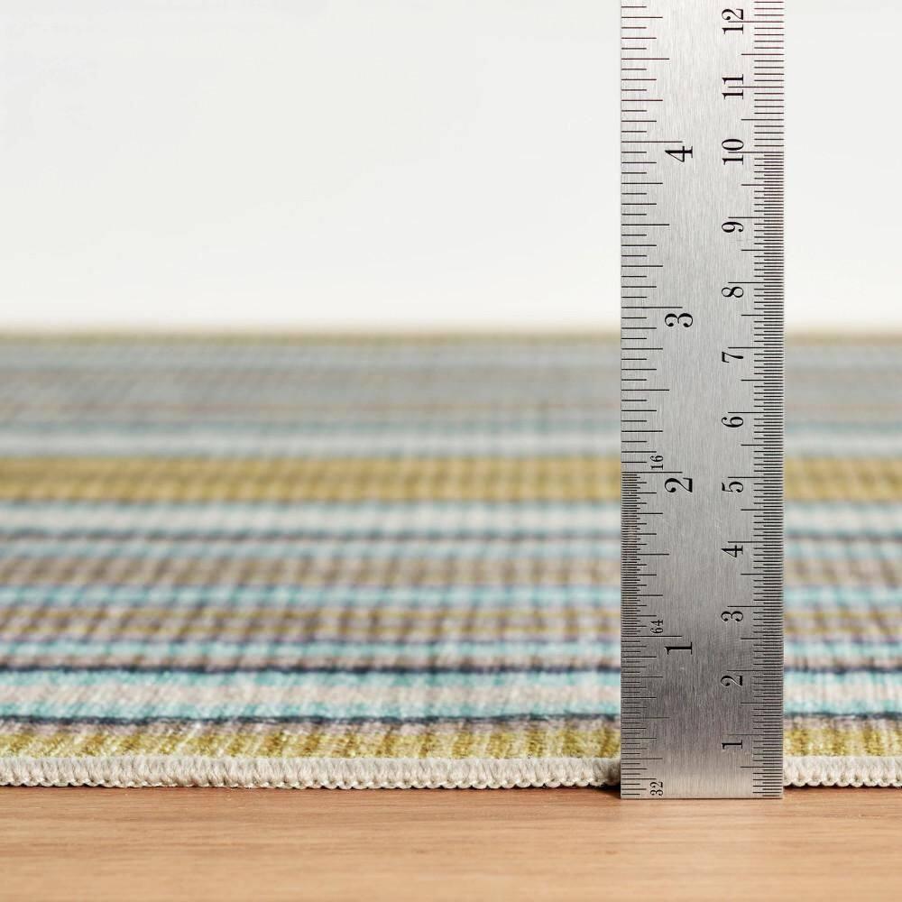 Treehouse Stripe Green Machine Washable Rug