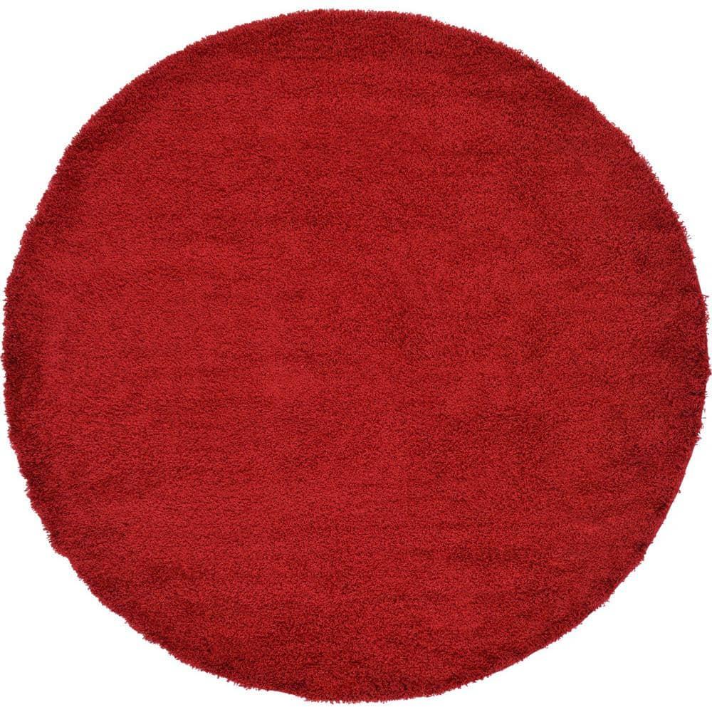 Unique Loom Solid Shag Collection Area Rug (8' Round, Cherry Red)