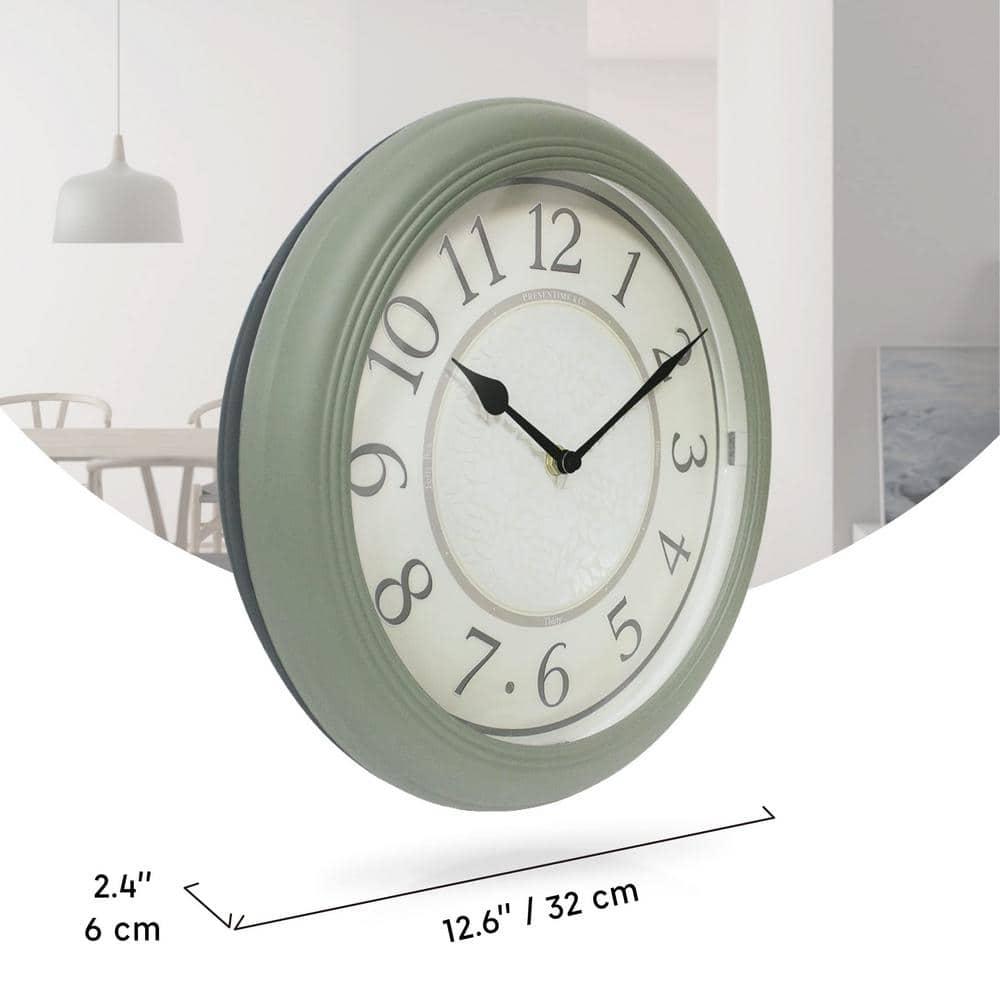 PresenTime & Co 12.6" Indoor Luminous Clock, Silent no ticking, Paris sage green, Lighted Clock with Smart Sensor to turn on/off lights in Low/bright light.