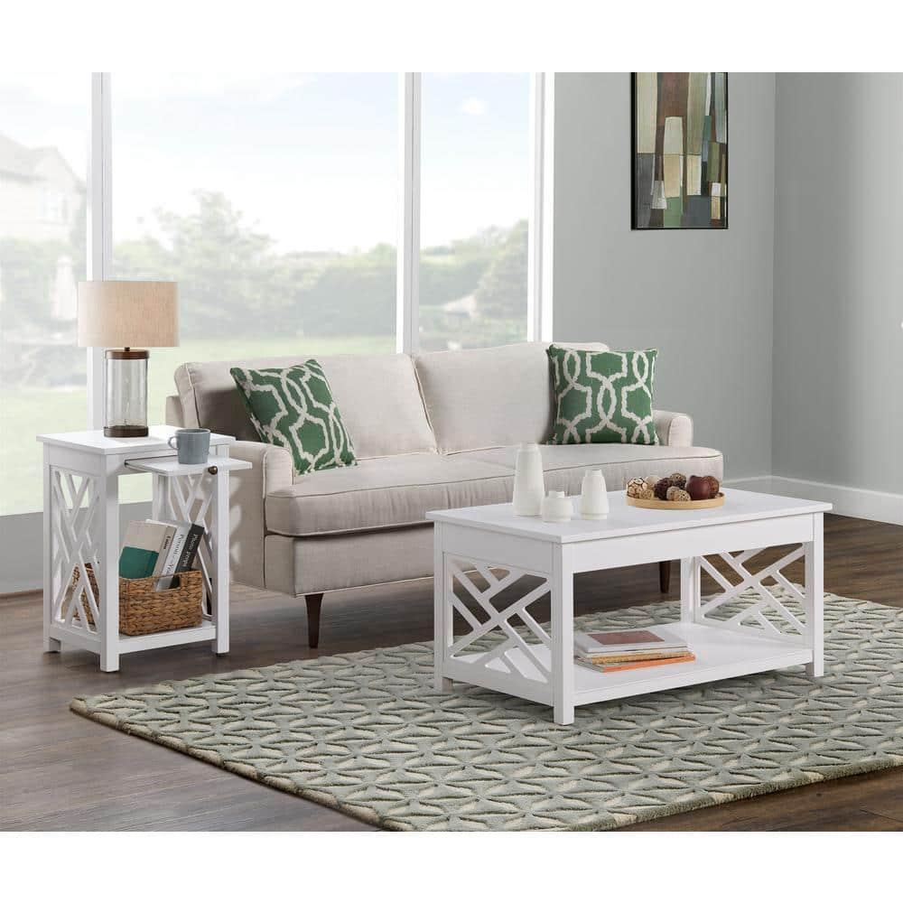 36" Middlebury Coffee Table and End Table with Tray White - Alaterre Furniture: Pull-Out Tray, 2-Piece Set