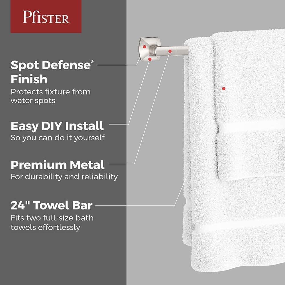 Pfister Vaneri Bath Towel Bar for Bathroom, 24-Inch, Wall-Mounted, Screw-In, Spot Defense Brushed Nickel Finish, BTBVRI2GS