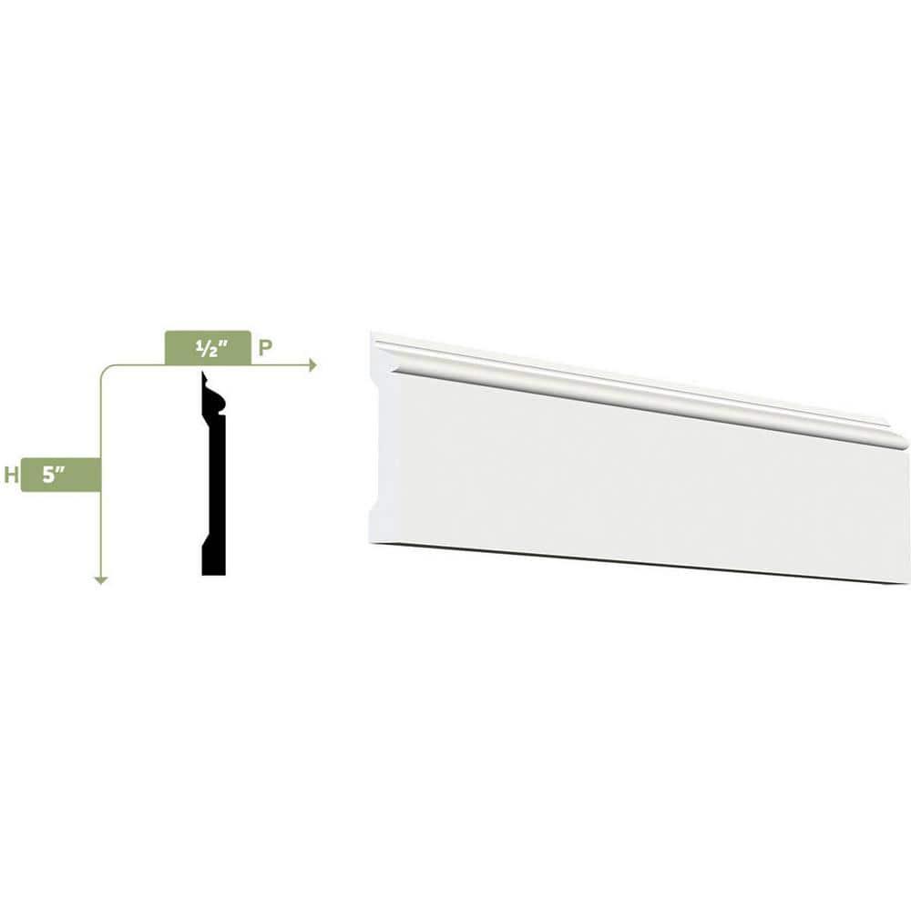 Ekena Millwork WM163E - 5"H x 1/2"P x 96"L Speed Base Moulding, PVC