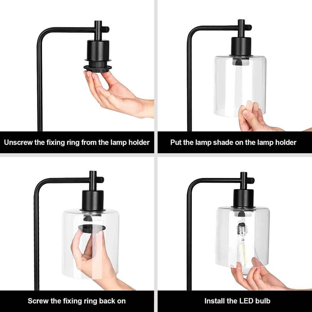 19" Clear Table Lamp with Wireless Charger and Glass Shade