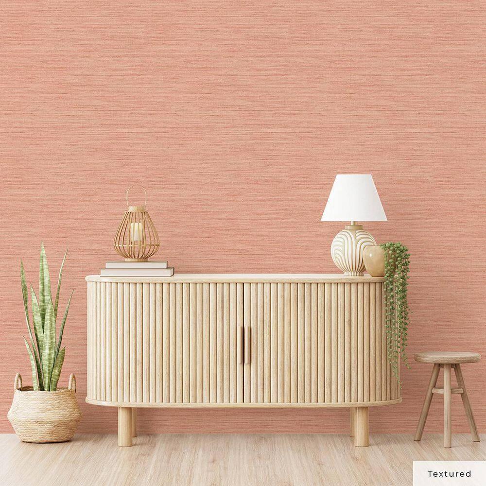 Tempaper & Co.® Fauz Horizontal Grasscloth Removable Peel and Stick Wallpaper, Textured Salmon, 28 sq. ft.: Vinyl, Prepasted