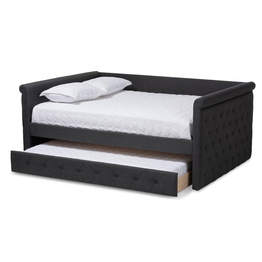 Full Alena Daybed with Trundle Dark Gray - Baxton Studio: Upholstered Bedroom Furniture, No Box Spring Needed