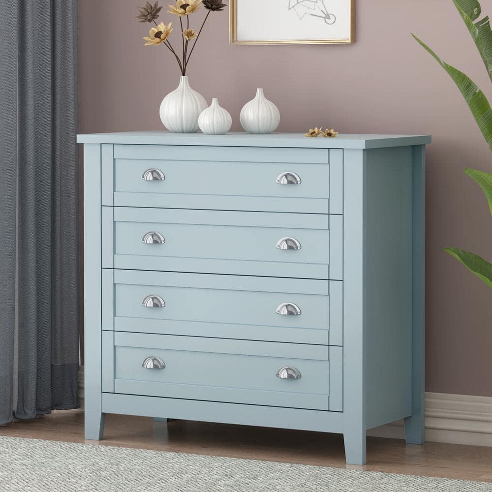 GDFStudio Bowen Grayish Blue Birch Wood Drawer Dresser with Shell Handle, 4 Tier