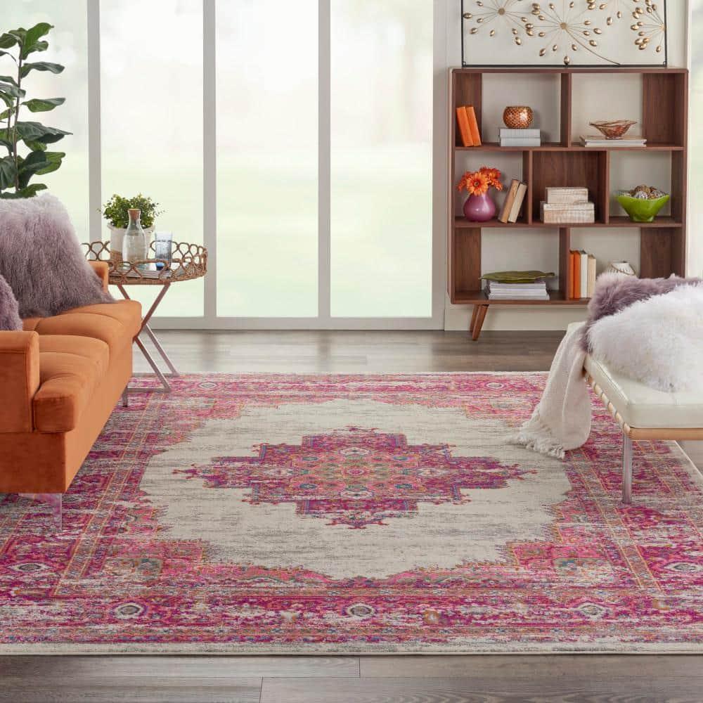 Nourison Passion Medallion Bohemian Indoor Rug Ivory/Fuchsia 9' x 12'