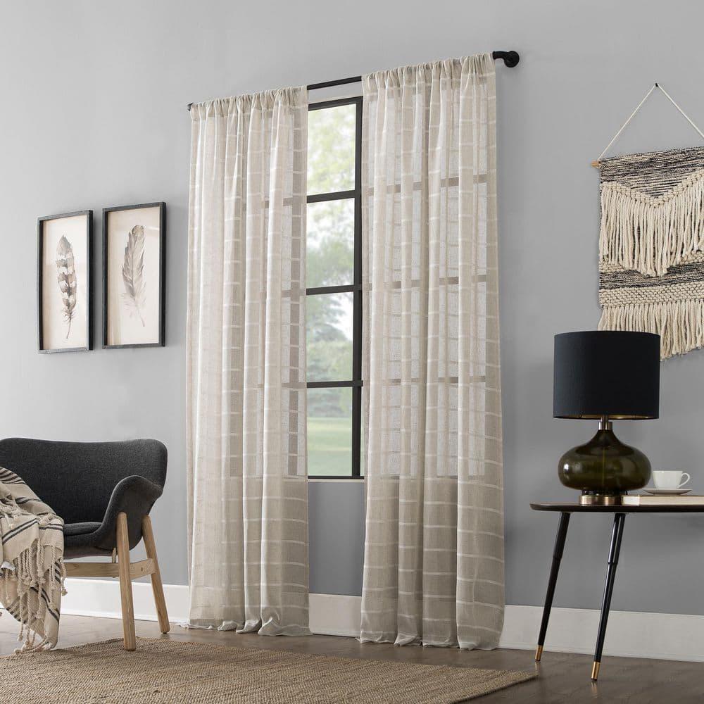 Clean Window Aso Twill Stripe Anti-Dust Linen Blend Sheer Curtain Panel