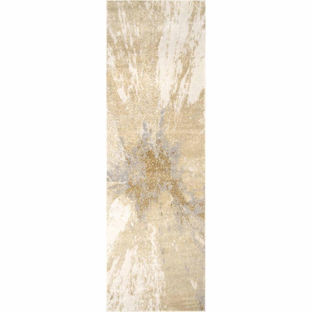 Nuloom Cyn Abstract 2x12 Runner Indoor Area Rug for Living Room Bedroom Dining Room Entryway Hallway Kitchen, Gold/Ivory