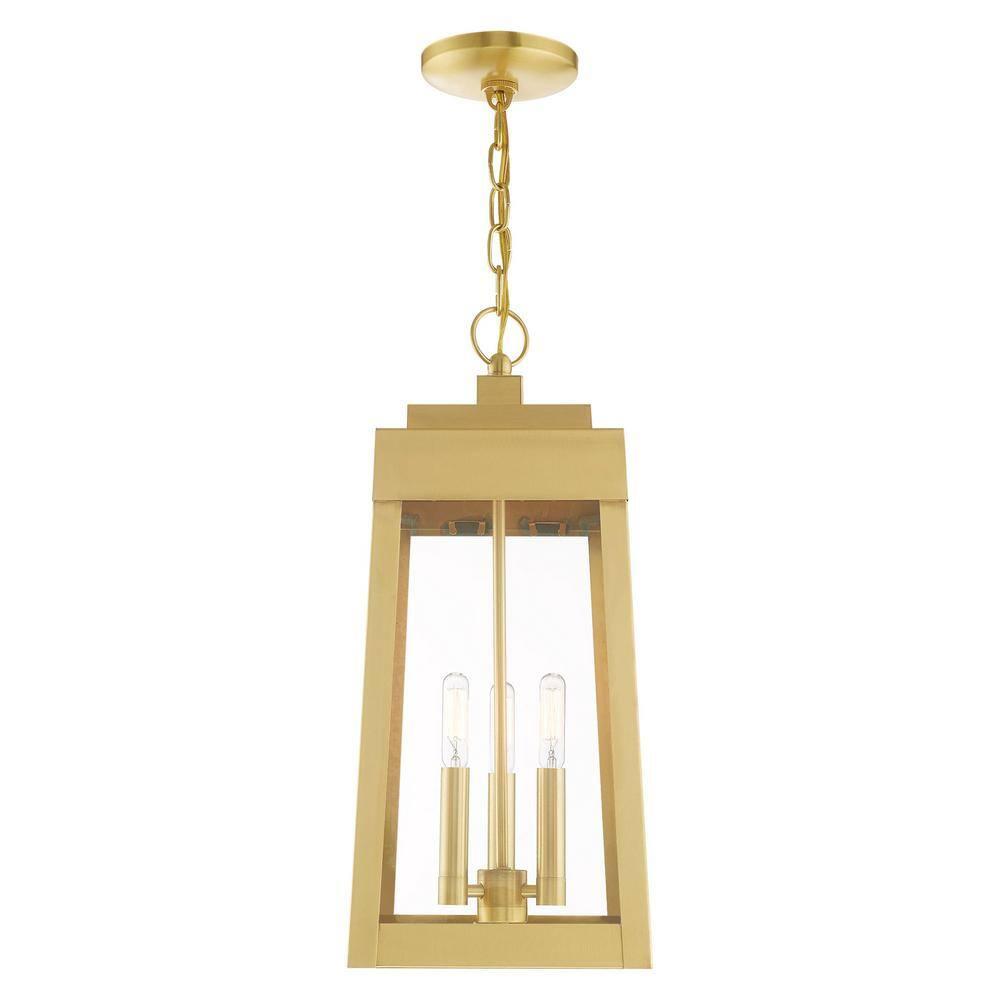 3 Light Outdoor Pendant Lantern in Mid Century Modern Style 8.25 inches Wide By 19.75 inches High-Satin Brass Finish Bailey Street Home