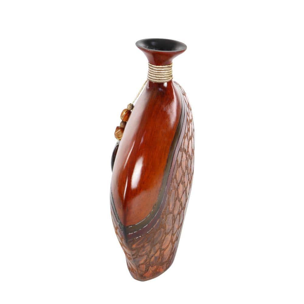 DecMode 14" Brown Polystone Vase with Embossed Details