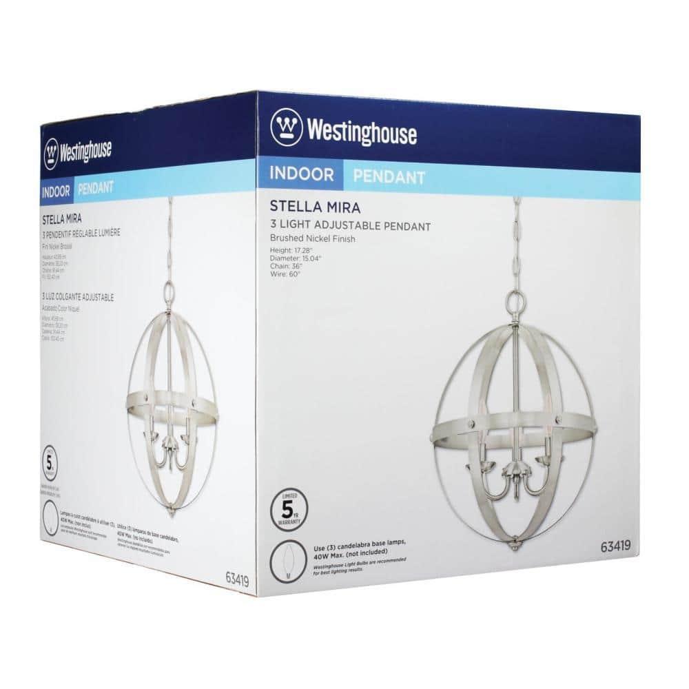 Stella Mira Three Light Pendant, Brushed Nickel