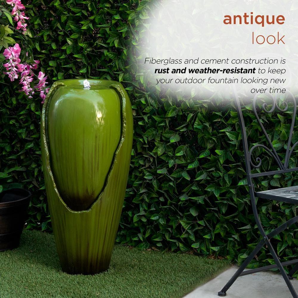 Green Antique Jar Outdoor Water Fountain with LED Lights