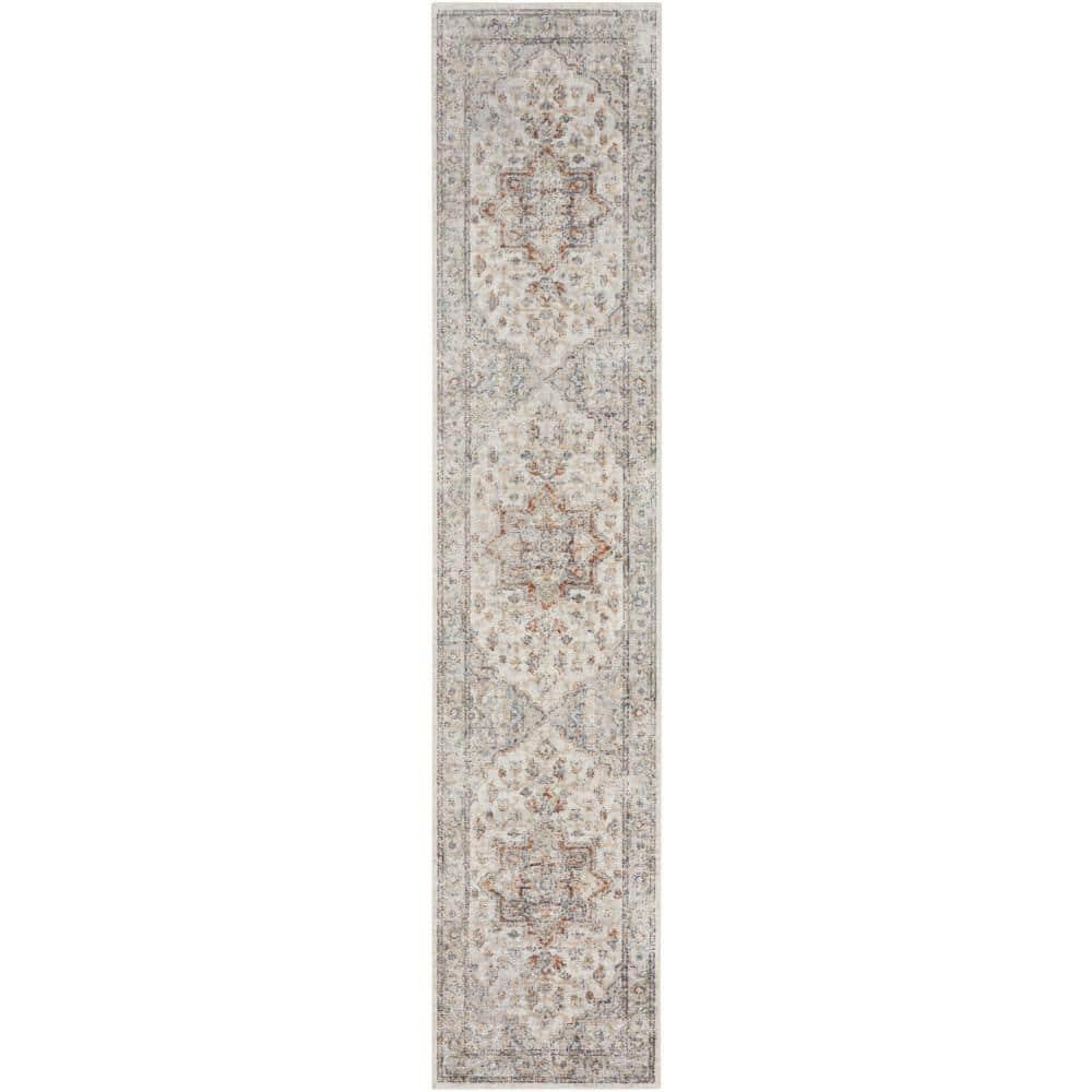 Nourison Astra Machine Washable Vintage Medallion Indoor Bathroom, Kitchen Runner Rug Grey/Multi 2'2" x 10'