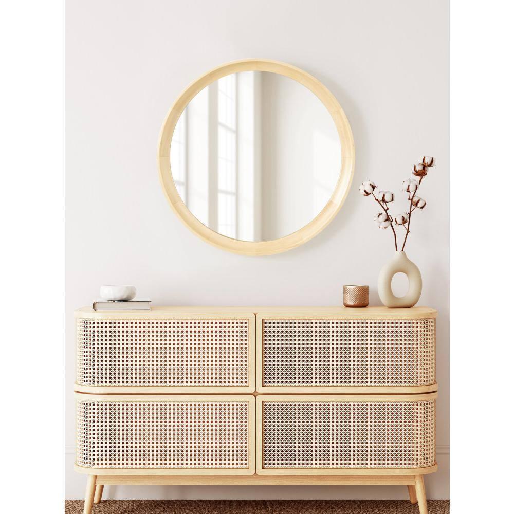 Kate and Laurel Hatherleig Round Wood Round Mirror, 24" Diameter, Natural