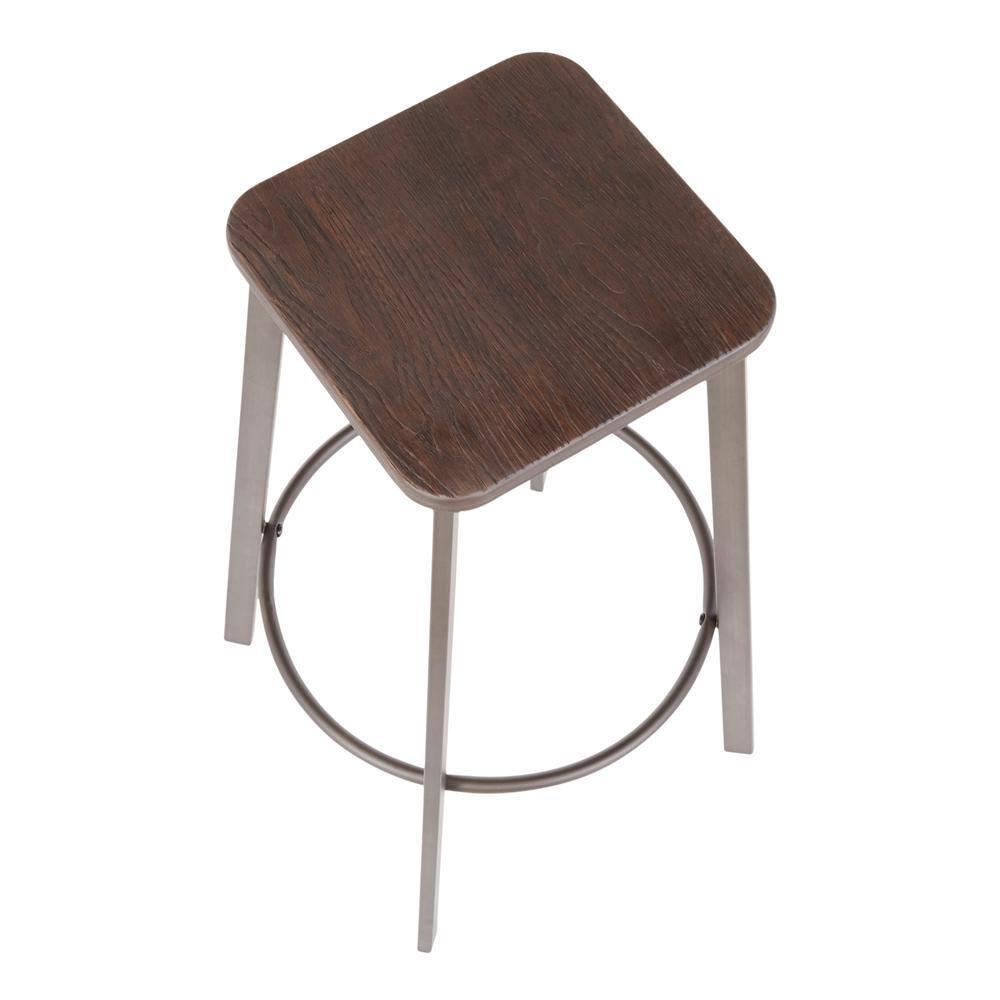 17 Stories Square Barstool In Vintage Metal And Espresso Wood-Pressed Grain Bamboo By Lumisource - Set Of 2