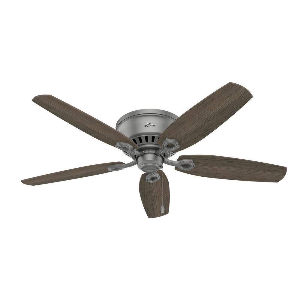 Builder Low Profile 52" 5 - Blade Flush Mount Ceiling Fan with Lights and Pull Chains