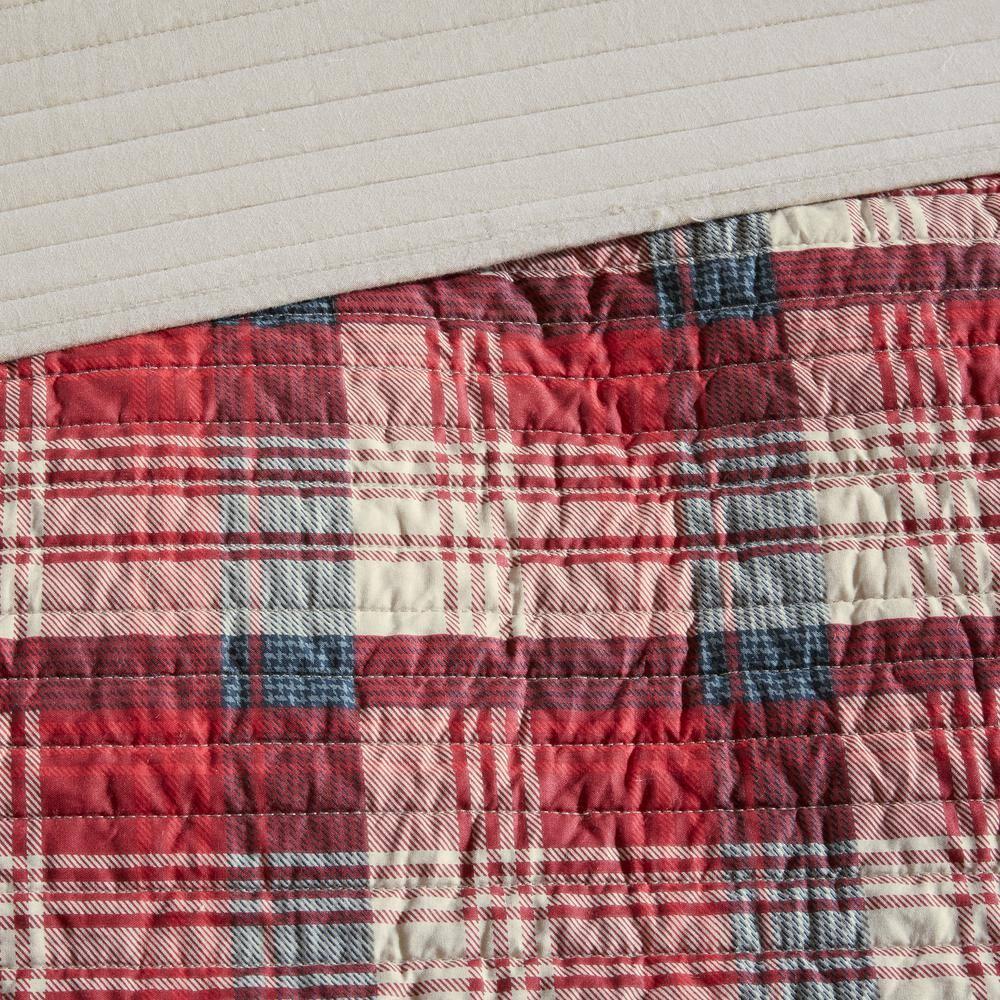 Woolrich Reversible Quilt Cabin Lifestyle Design - All Season, Breathable Coverlet Bedspread Bedding Set, Matching Shams, Oversized Full/Queen, Tasha Plaid Red/Tan 3 Piece