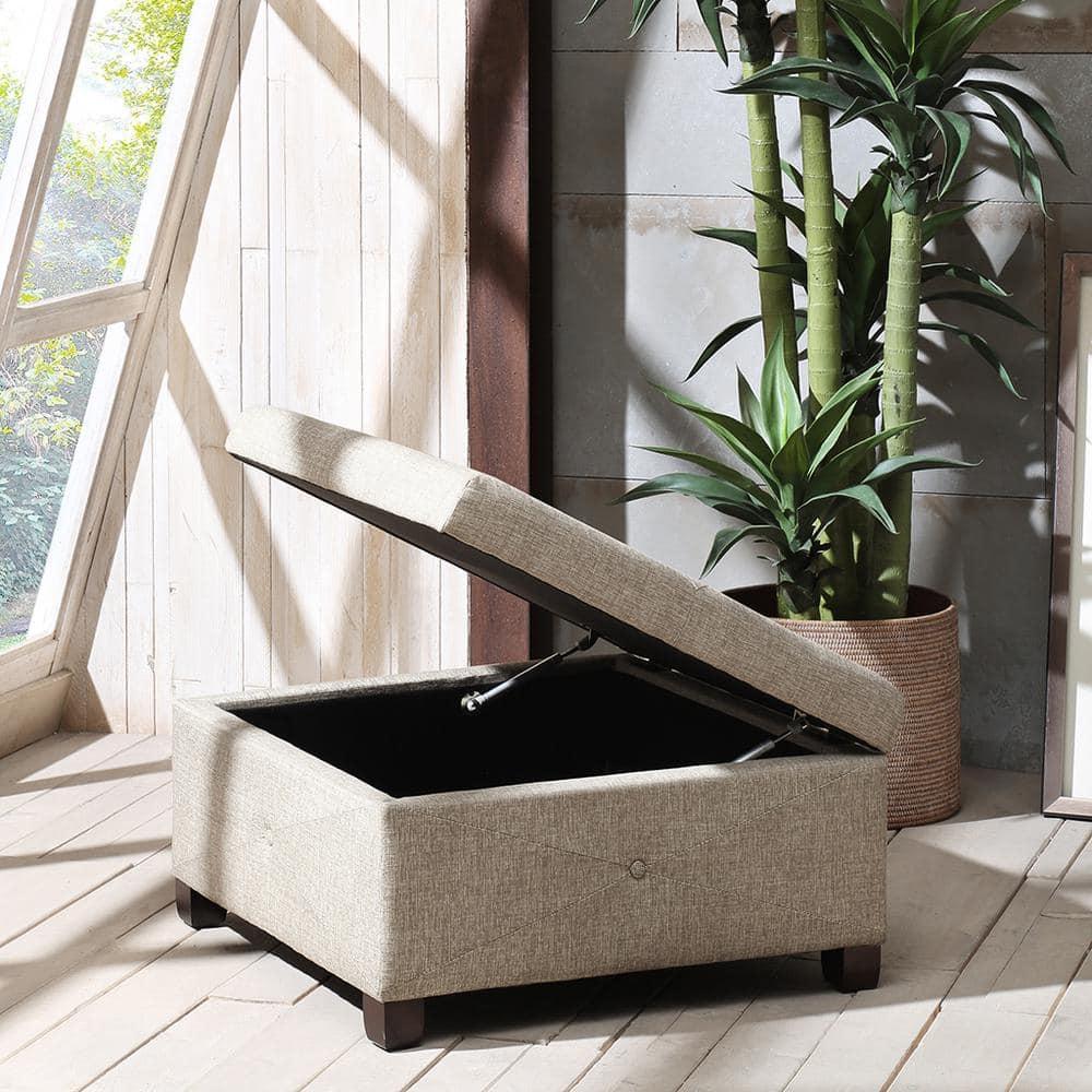 Della Button Tufted Square Storage Ottoman