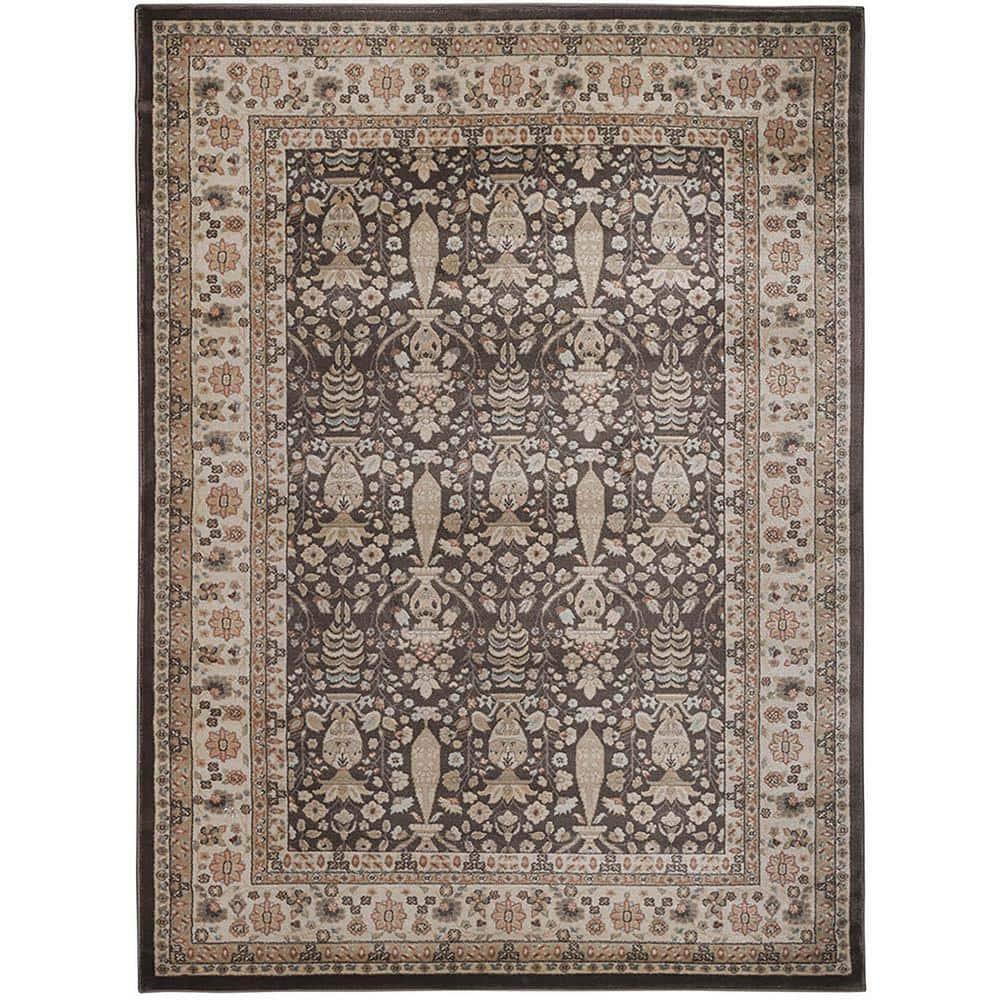 Radici Usa Garda Area Rug 3812 Traditional Brown Leaves Petals 5' 3" x 7' 3" Rectangle