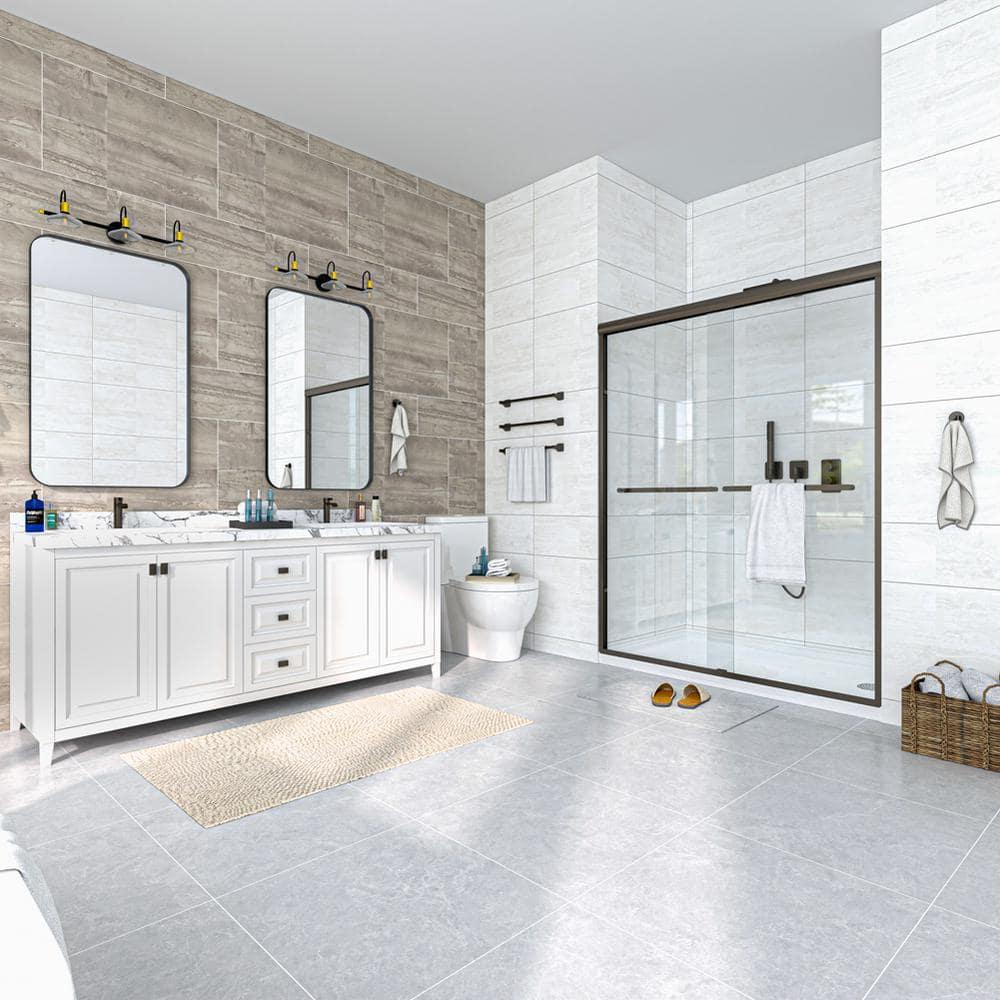 Waterpar WP1186072ORB 56''-60'' W x 72'' H Door Semi-Frameless Shower Door with Two Handles and Clear Glass
