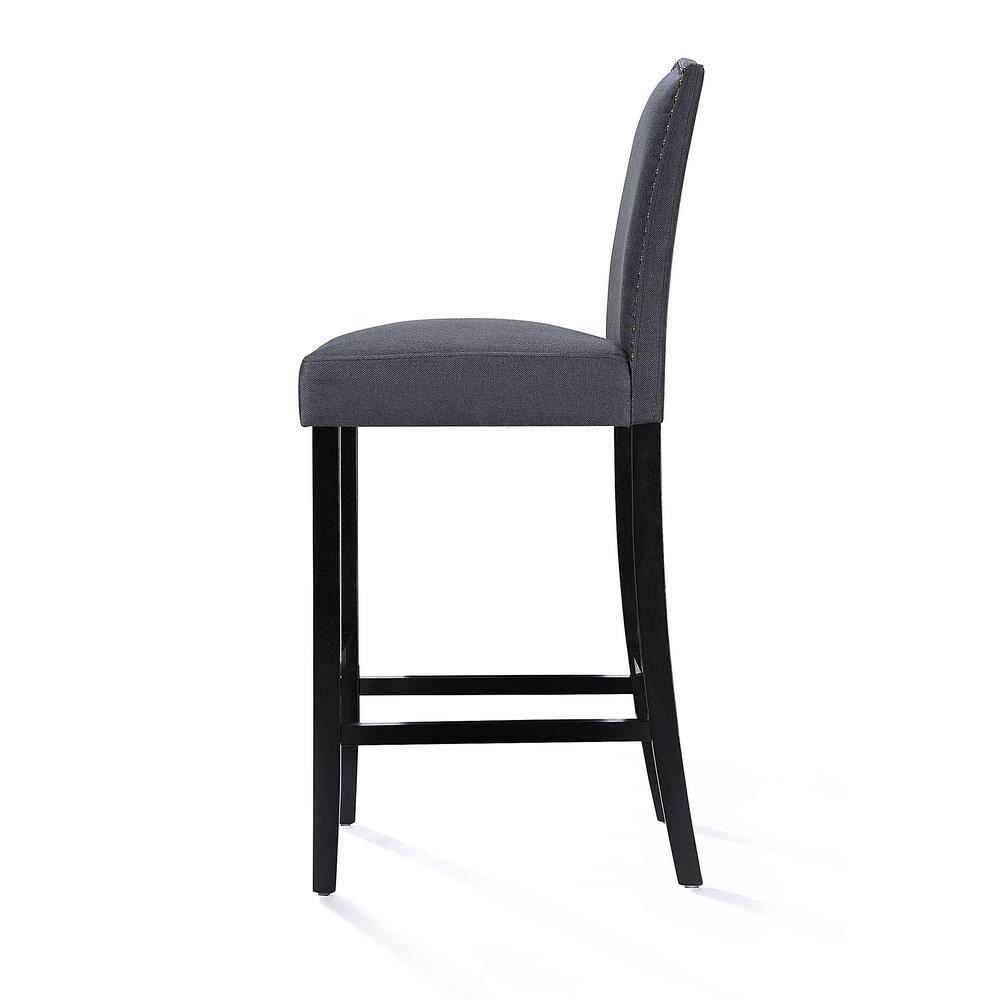 Noble House Merritt Fabric Upholstered Barstool with Nailhead Trim, Set of 2, Dark Charcoal and Walnut