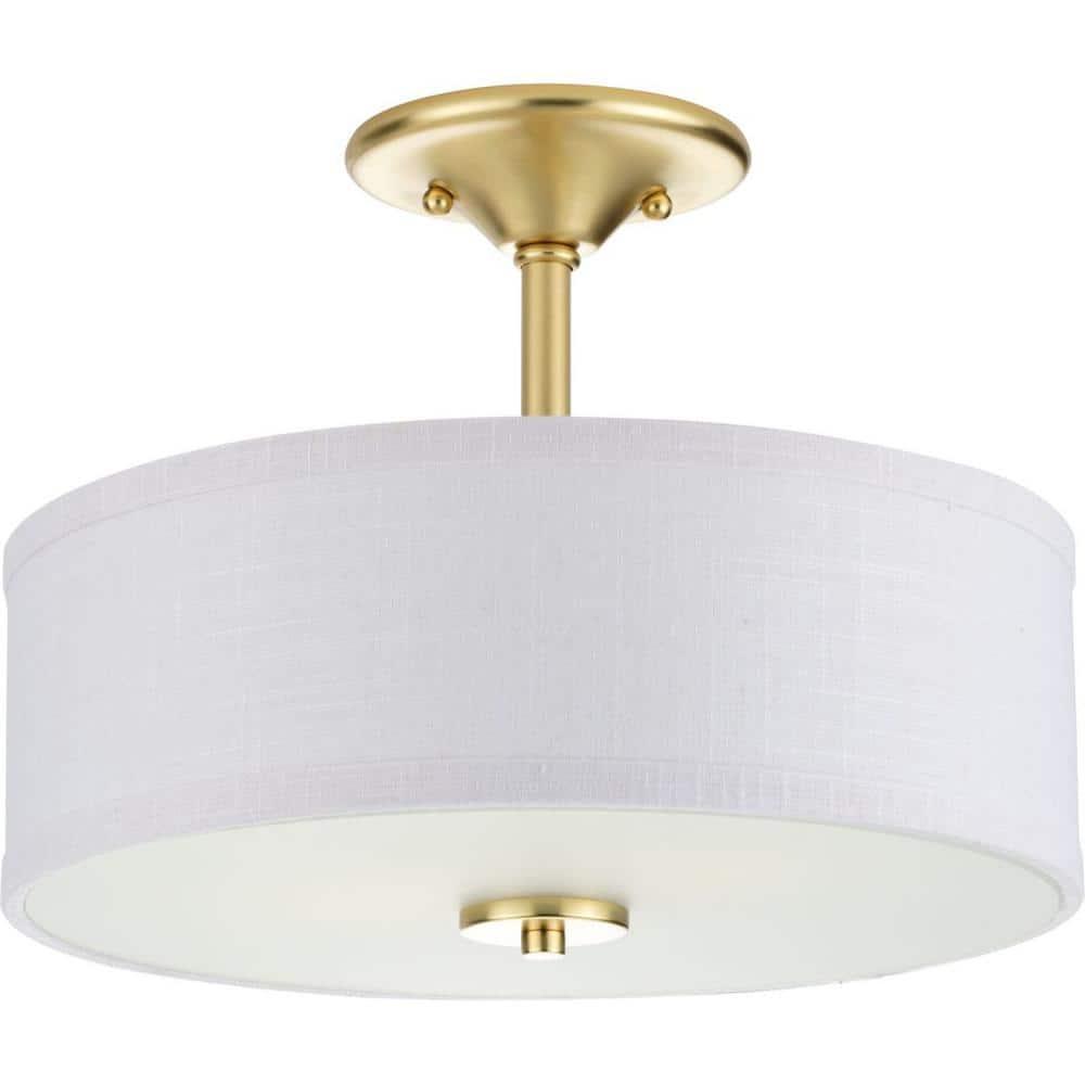 Progress Lighting, Inspire Collection, 2-Light Semi-Flush Mount, Satin Brass, Summer Linen Shade