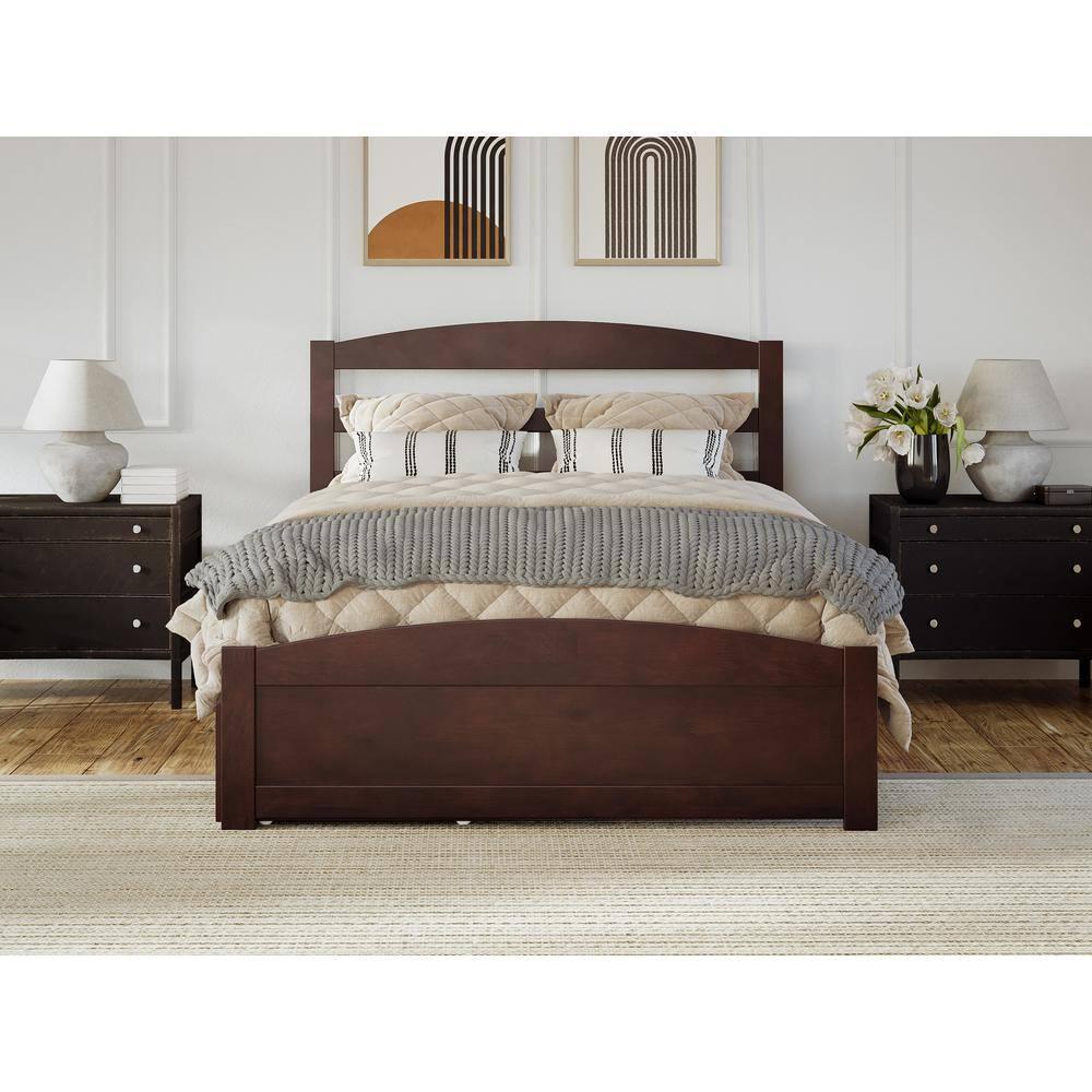AFI Warren Solid Wood Queen Bed w/ Footboard & 2 Drawers in Walnut