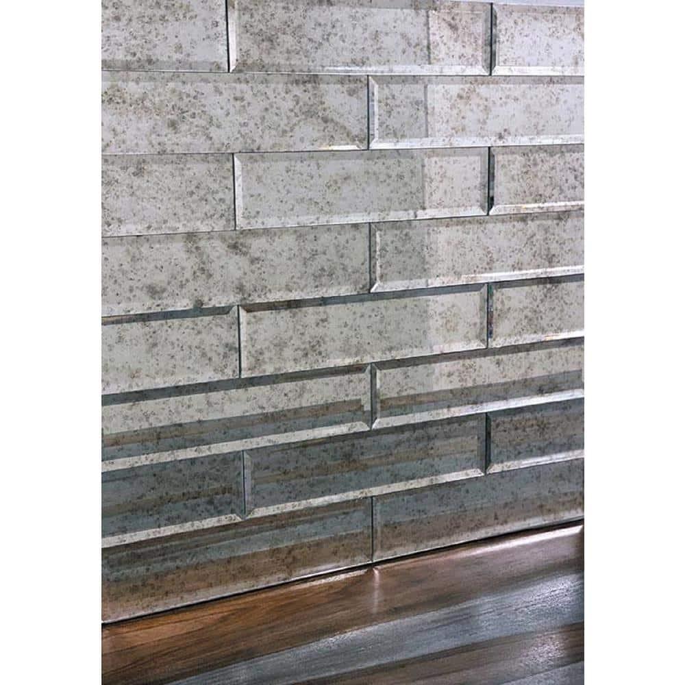 20 pack Silver 3 in. x 12 in. Beveled Polished Glass Subway Tile (5.00 sq. ft./Case)