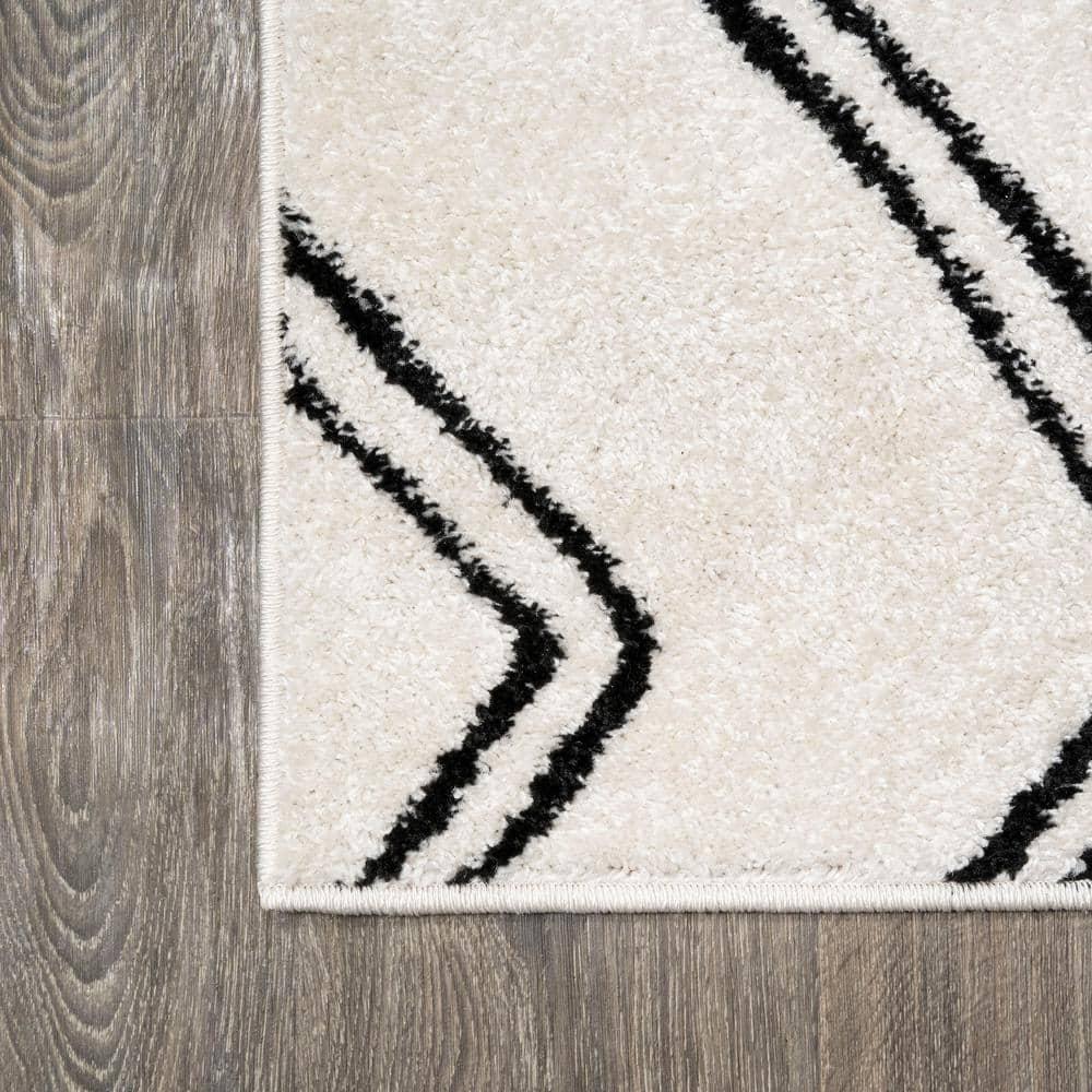 3'x5' Deia Moroccan Style Diamond Shag Area Rug, White/Black - JONATHAN Y