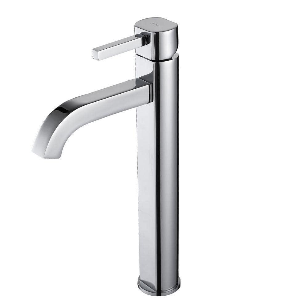 Kraus Ramus Vessel Mixer Single-Handle Bathroom Faucet with Matching Pop-Up Drain