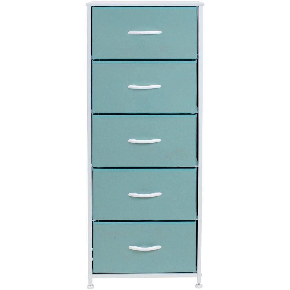 Sorbus Fabric Dresser for Kids Bedroom - Chest of 5 Drawers, Tall Storage Tower, Clothing Organizer, for Closet, for Playroom, for Nursery, Steel Frame, Fabric Bins - Wood Handle (Aqua)