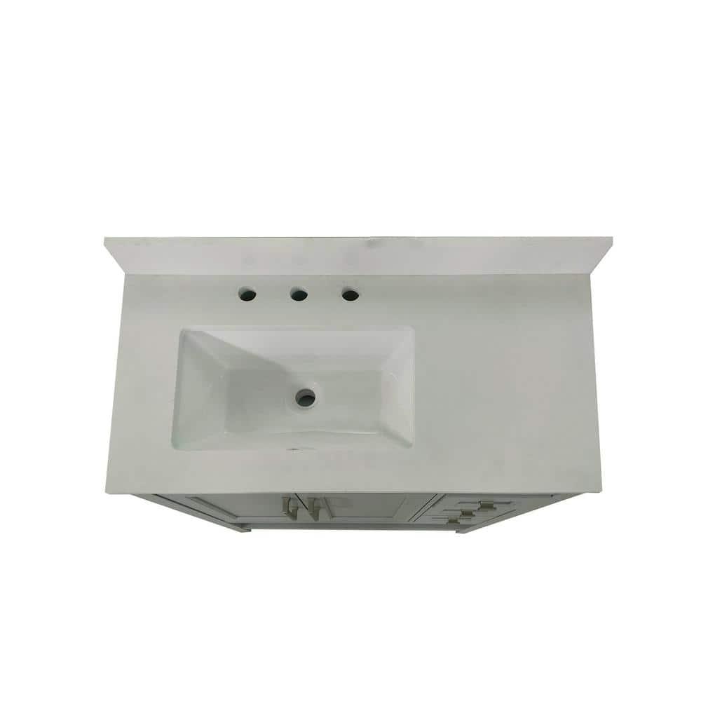 Taylor & Logan 36" Vivien Bathroom Vanity with Open Shelf and 3 Drawers Gray: Stoneware Top, Wood Frame, Single Basin