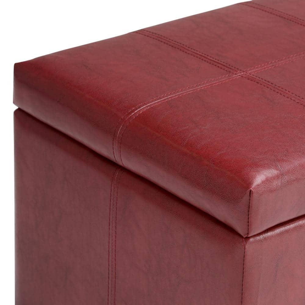 NicBex Faux Leather Storage Ottoman Bench,Upholstered Storage Ottoman with Stitched Design,Modern Storage Bench for Living Room,Bedroom,Red