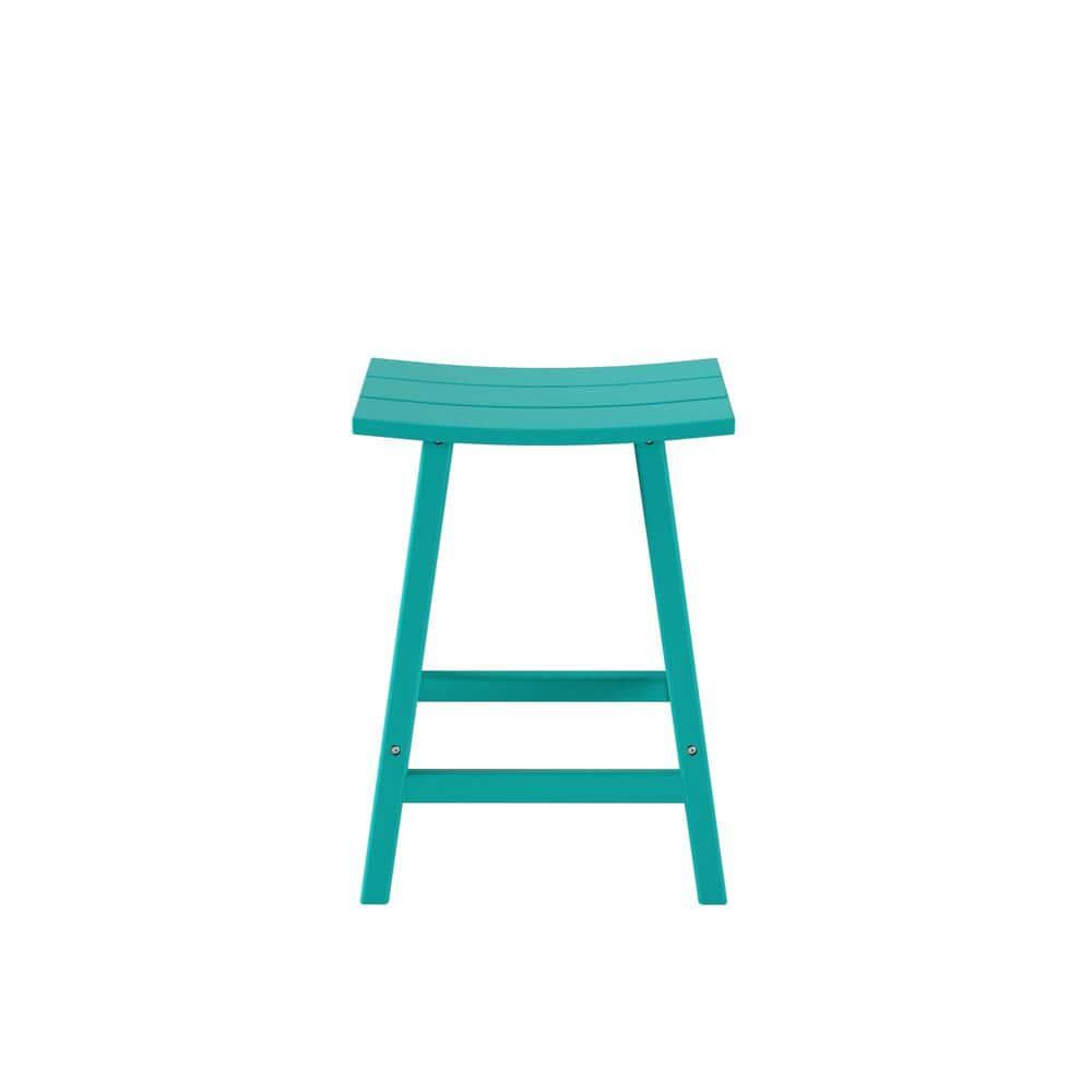 Polytrends  Laguna Hdpe All Weather Outdoor Patio 24" Saddle Seat Counter Stool Turquoise