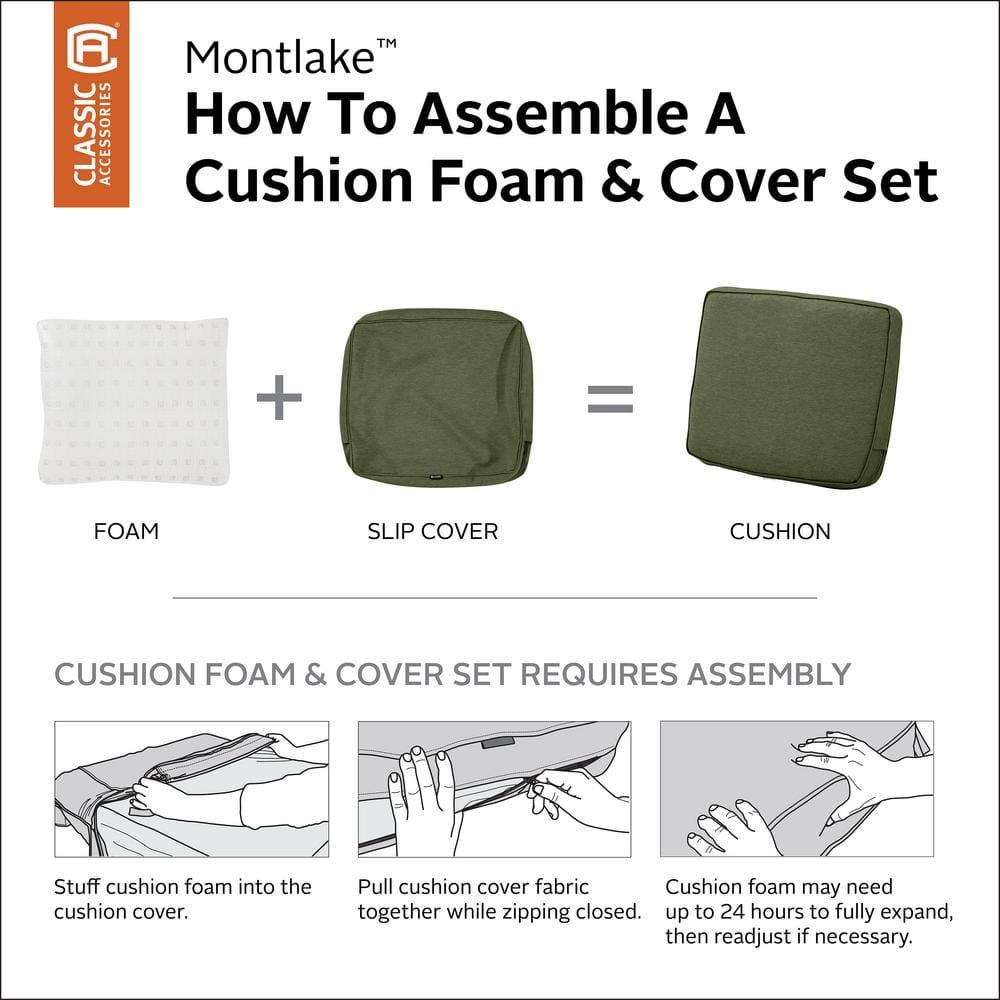 Classic Accessories Montlake FadeSafe Water-Resistant Patio Cushion Set, 25x22x4 in, Heather Fern