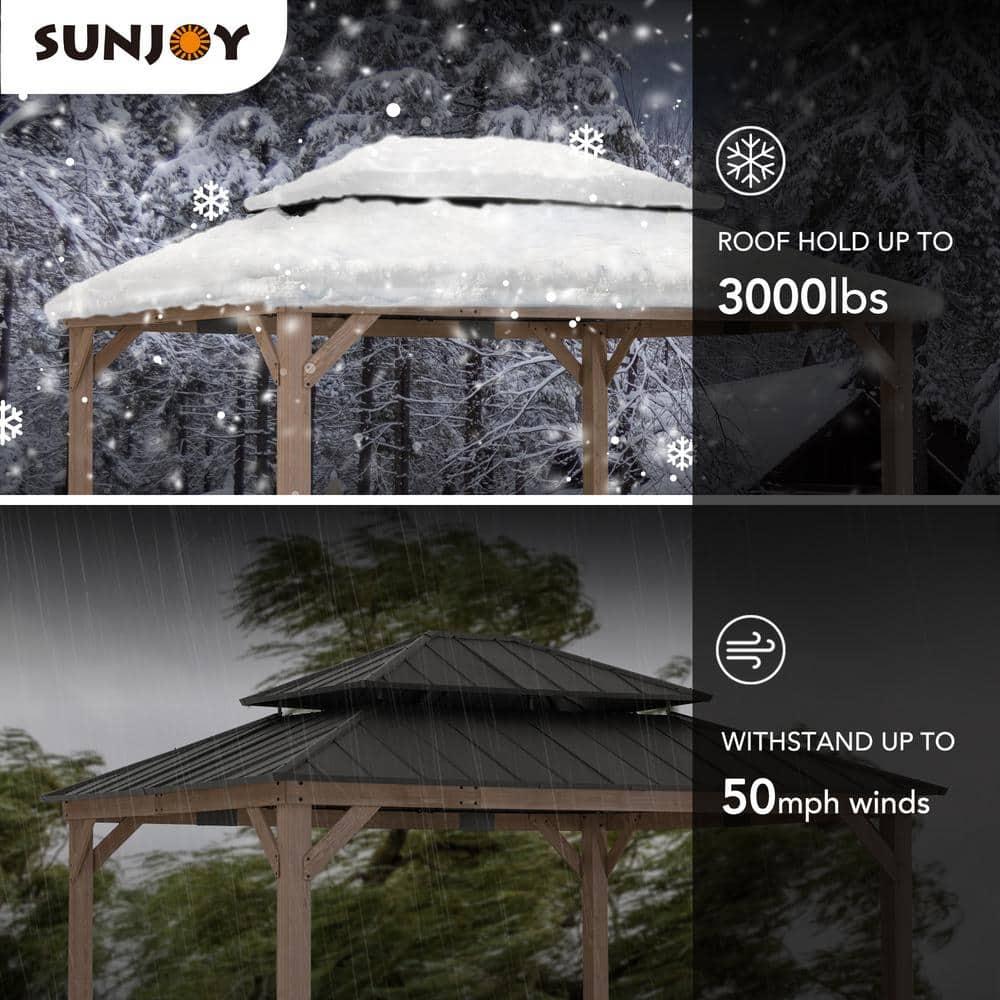 Sunjoy Sunjoy 13 x 15 ft. Wood Gazebo, Outdoor Patio Steel Hardtop Gazebo, Cedar Framed Wooden Gazebo with 2-Tier Metal Roof, Suitable for Patios, Lawn and Backyard