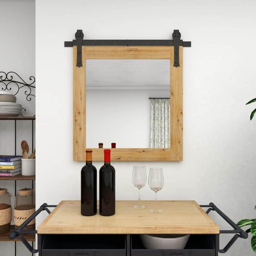DecMode Industrial Brown Square Shaped Wall Mirror with Natural Wood Grain Pattern, 31"W x 31"H