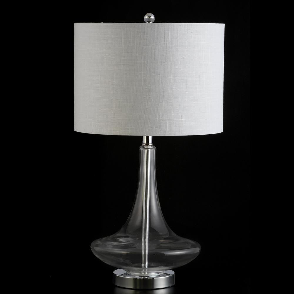 JONATHAN Y Cecile 25.5" Glass Teardrop LED Table Lamp, Clear/Chrome (Set of 2)