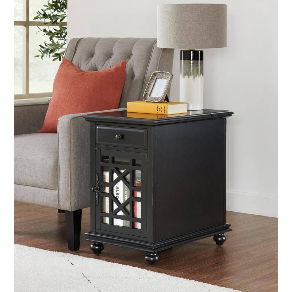 Martin Svensson Home Antique Black Elegant Chairside Table with Power