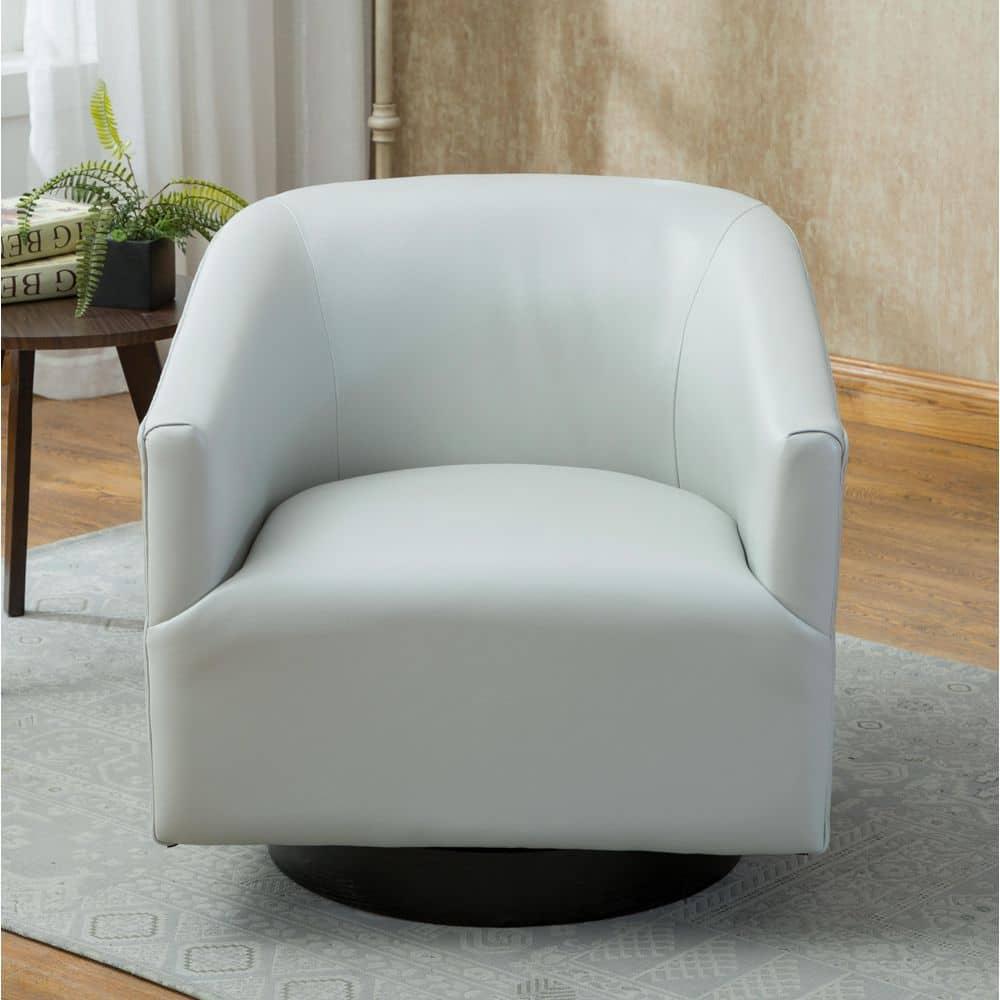 Comfort Pointe Gaven Wood Base Swivel Accent Chair Dove Gray: Faux Leather Upholstery, Foam-Filled, No Assembly Required
