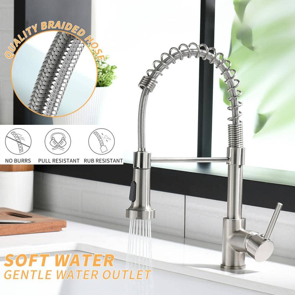 Fapully Brushed Nickel Single Handle Deck-mount Pull-down Kitchen Faucet with Sprayer