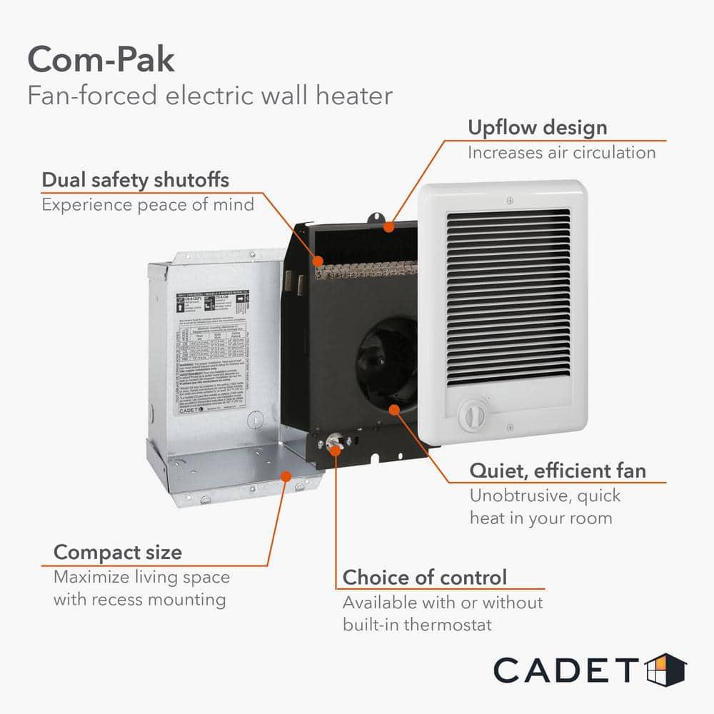 White 1500W Electric Wall Heater with Thermostat and Automatic Shut-off