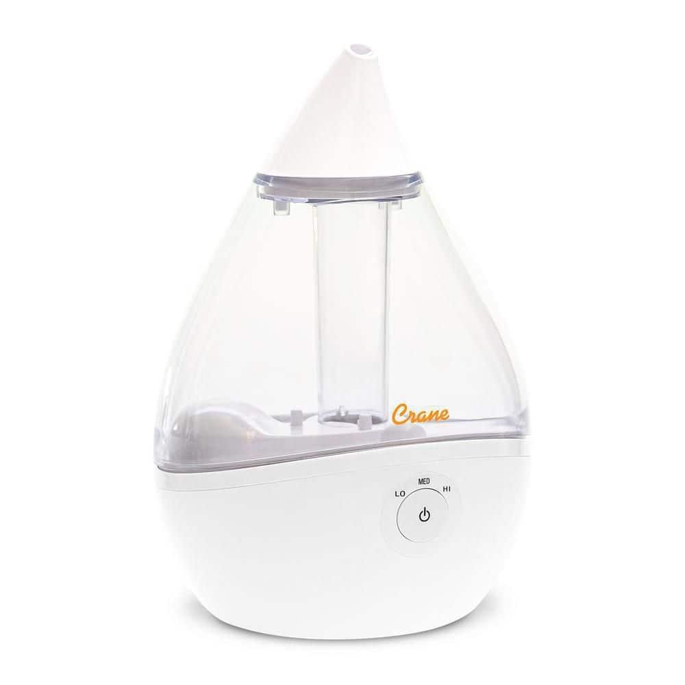 Crane USA Droplet Cool-Mist Humidifier with Vapor Tray, 0.5. Gal. - Clear & White